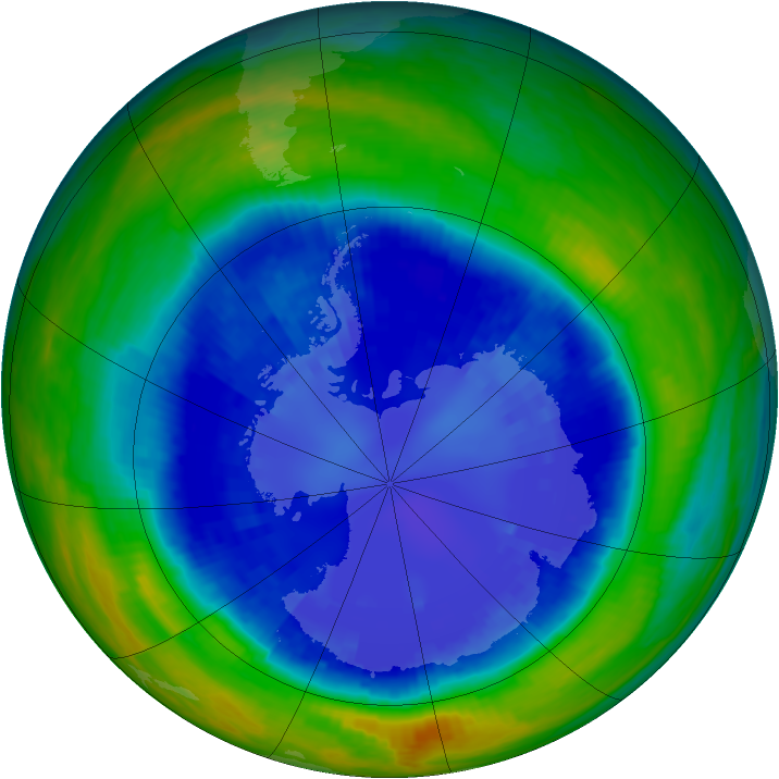 Antarctic ozone map for 31 August 2001